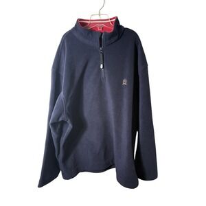 Tommy Hilfiger Fleece Pullover Mens Large Navy Blue Quarter Zip Vintage Crest